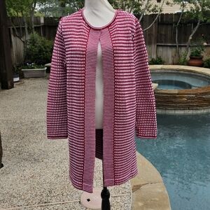 Talbots Pink and White Open-Front Cardigan
